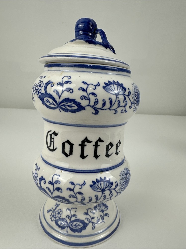 1960 Vintage Arnart Blue Onion Coffee Jar and Lid