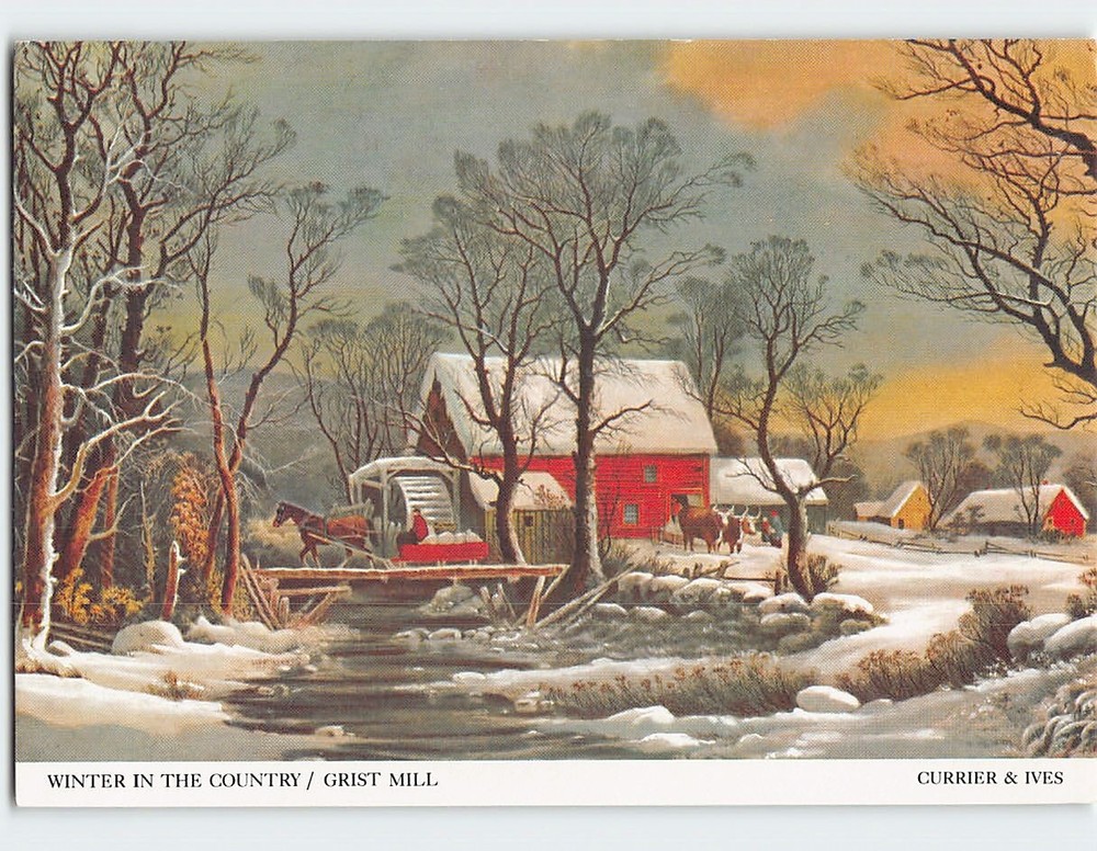 Postcard Winter In The Country / Grist Mill USA