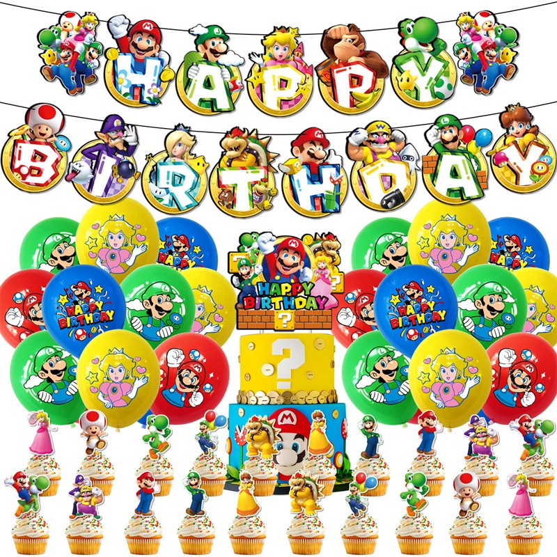 Movie The Super Mario Galaxy Birthday Party Decoration Banner Balloon CakeTopper