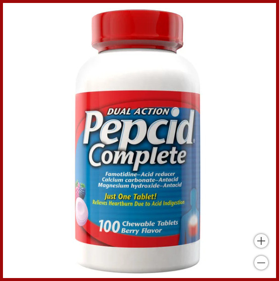 Pepcid Complete Antacid & Acid Reducer 100 Berry Chewable Tablets Fast Relief!-image