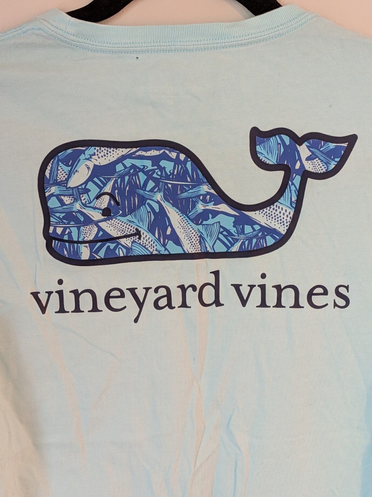 Vineyard Vines Boys Long Sleeve Whale Sardines T-Shirt - Aqua - Size M (12-14)