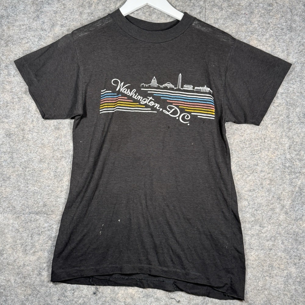 Vintage 80s Washington DC Skyline Graphic T Shirt Distressed Thin Mens Size S/M