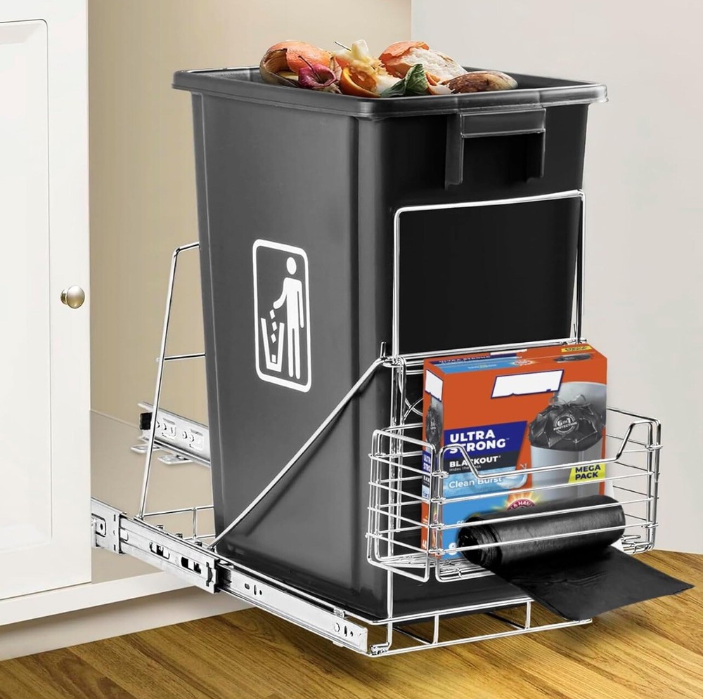Cabinet Trash Can Pull Out Kit with Removable Garbage Bag Holder Under Sink