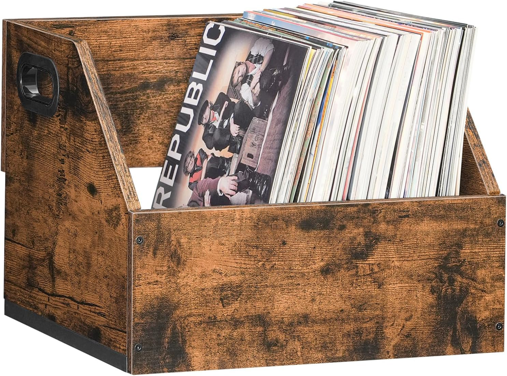 Wooden Metal Vinyl Record Storage Shelf with Handles for LP Albums