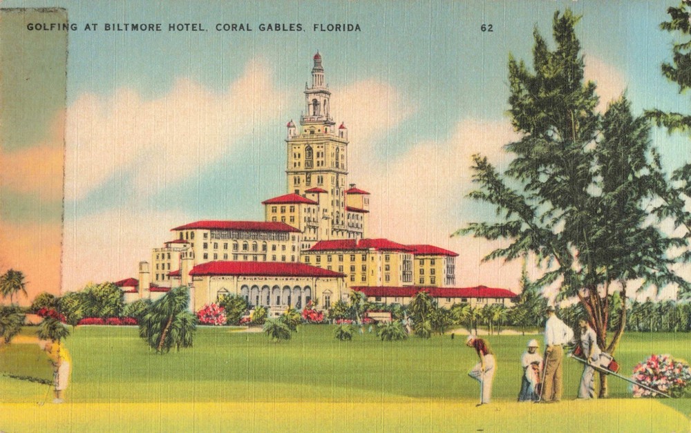 Coral Gables FL Florida, Golfing at Biltmore Hotel, Vintage Postcard