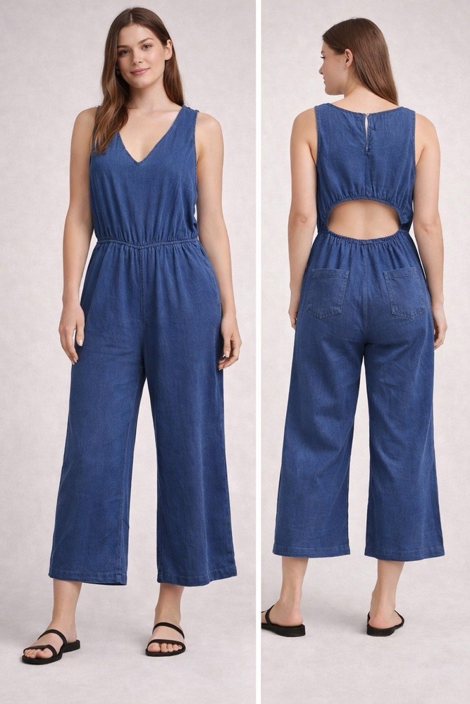Universal Thread Blue Wide Leg Jumpsuit Small Back Cutout Sleeveless