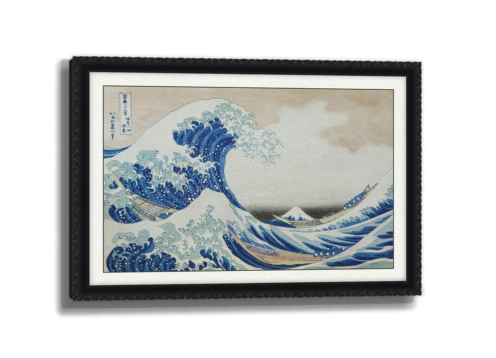 ART ORIGINAL Hokusai Wall Art The Great Wave Japanese 3D Print Simulation Han...