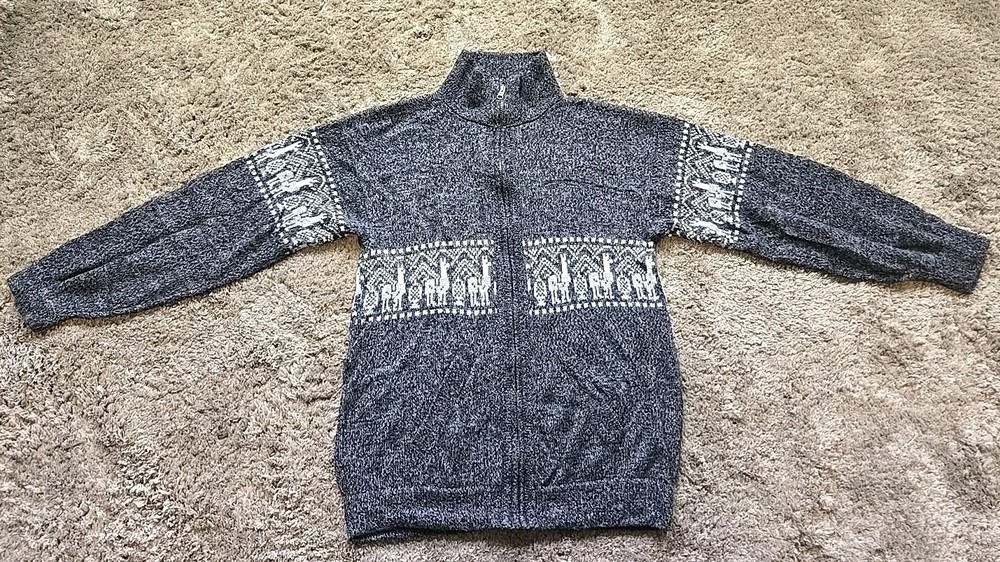 Alpaca Wool Full-Zip Gray Sweater Bohemian Boho SOFT. Size: L/ XL?