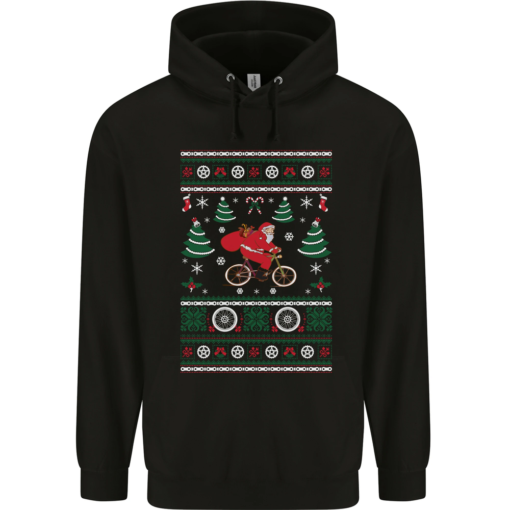 Cycling Santa Claus Christmas Cyclist Mens 80% Cotton Hoodie
