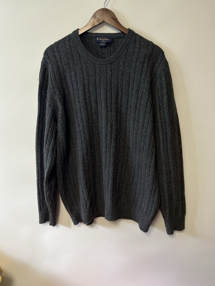 Brooks Brothers SaxXon Cable Knit Sweater Mens Large Dark Gray 100% Wool Italy