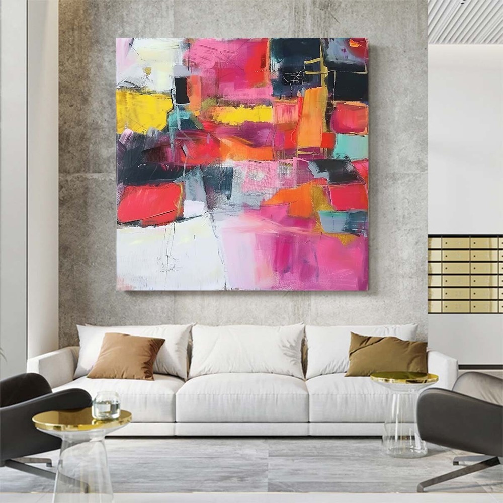 Hand painted Abstract Oil Painting Modern Minimalist Living Room Pink