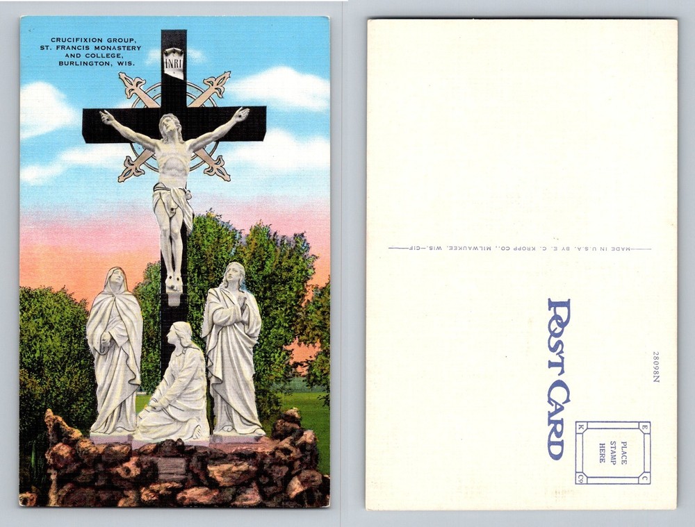 Burlington, WI-Wisconsin St Francis Monastery Crucifixion Group Vintage Postcard