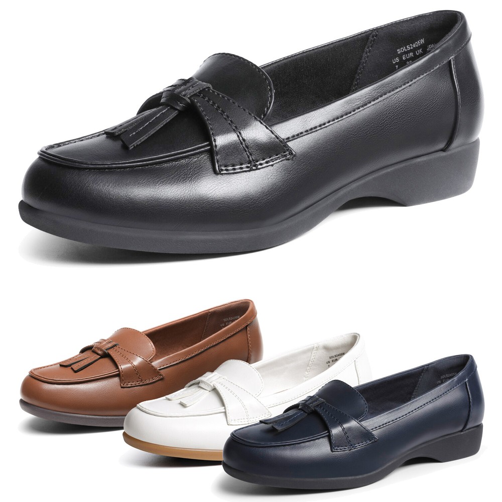 Women Round Toe Slip On Loafers Business Work Office Shoes Arch Support
