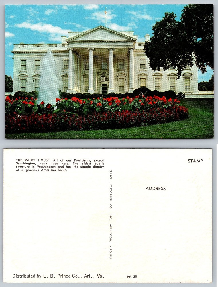 Vintage White House Washington DC Postcard - Fountain & Flowers