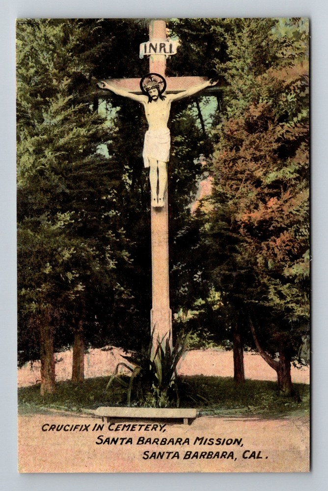 Santa Barbara, CA-California, Mission Cemetery Crucifix Cross Vintage Postcard