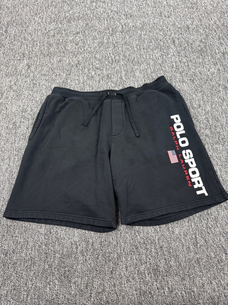 Ralph Lauren Shorts Men 2XB Big Black Fleece Stretch Polo Sport Sweat Shorts