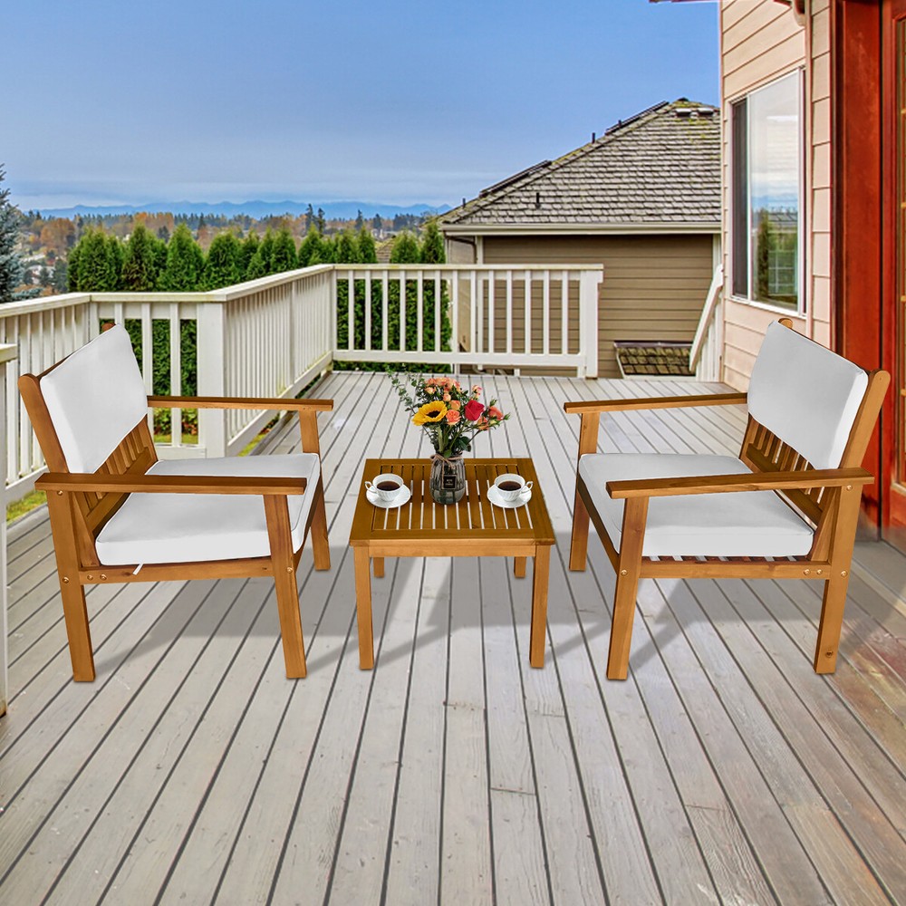 Acacia Wood 3-Piece Patio Bistro Set with Table and Chairs  -image