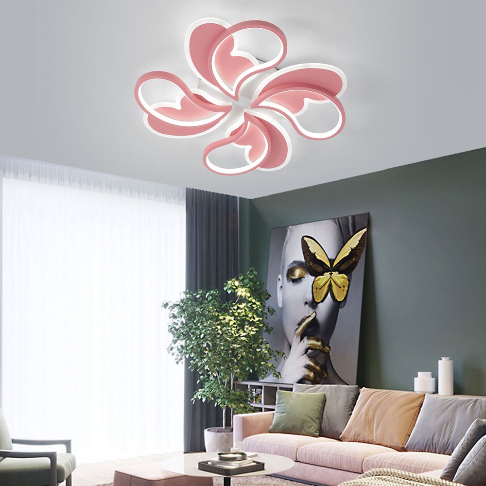 3-Color Dimmable Pink LED Ceiling Light with Remote for Bedroom