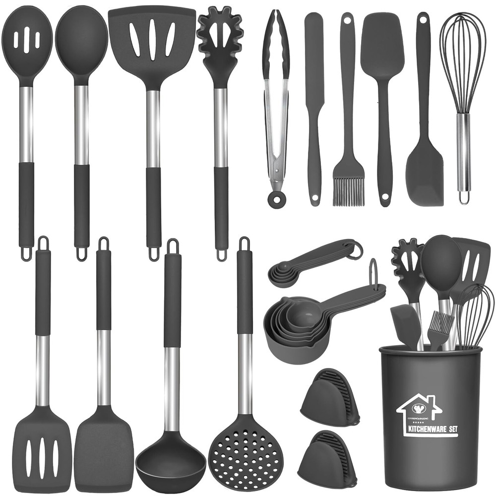 27 Pcs kitchen Utensils Set,446°F Heat Resistant Non-Stick Kitchen Gadgets,