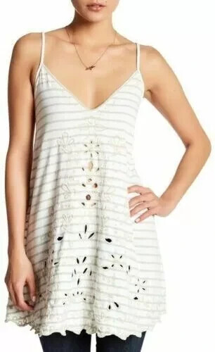 Free People Seafaring Striped Embroidered Tunic Top Cami Cutout Cotton S 274943
