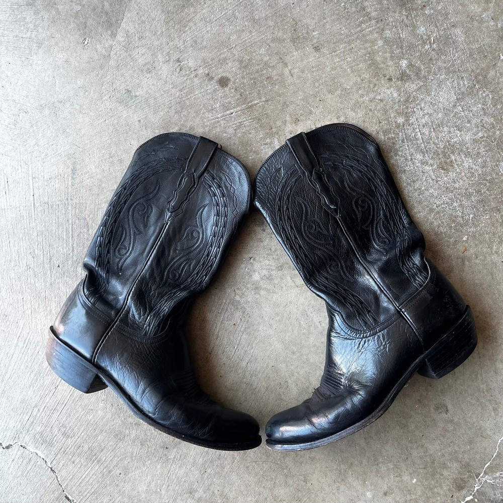 LUCCHESE COWBOY BOOTS 1883 MENS BLACK LEATHER WESTERN EXOTIC SMOOTH HANDMADE