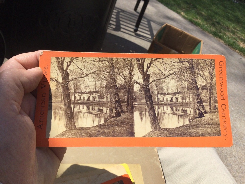 Stereo View Card Anthony Crescent Water Greenwood Cemetery NYC