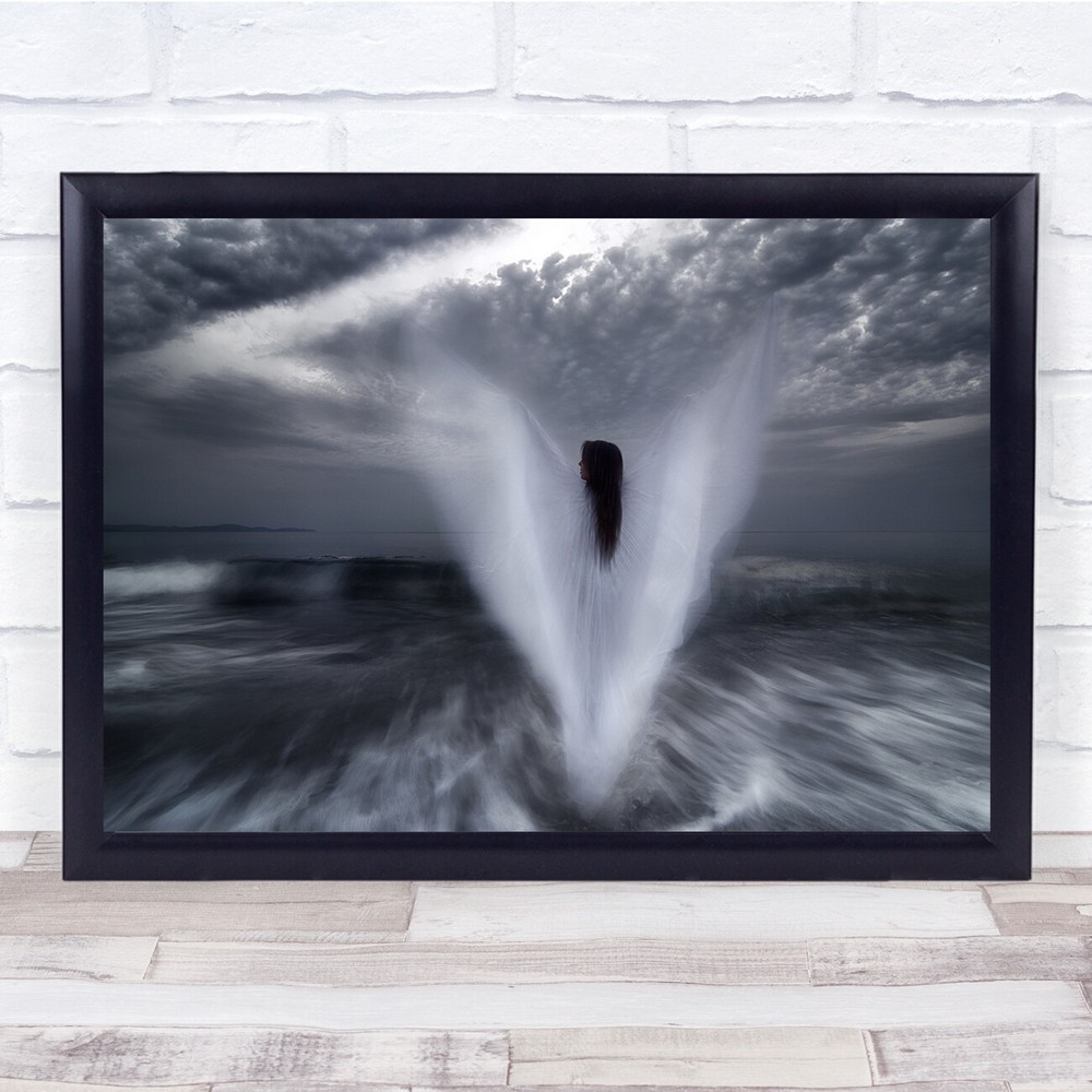 Lady In Sea Wings Clouds Wall Art Print