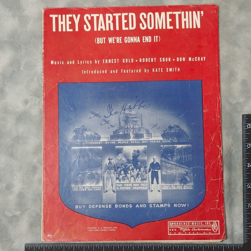 1942 They Started Somethin' Sheet Music Kate Smith WWII Defense Bonds Patriotism