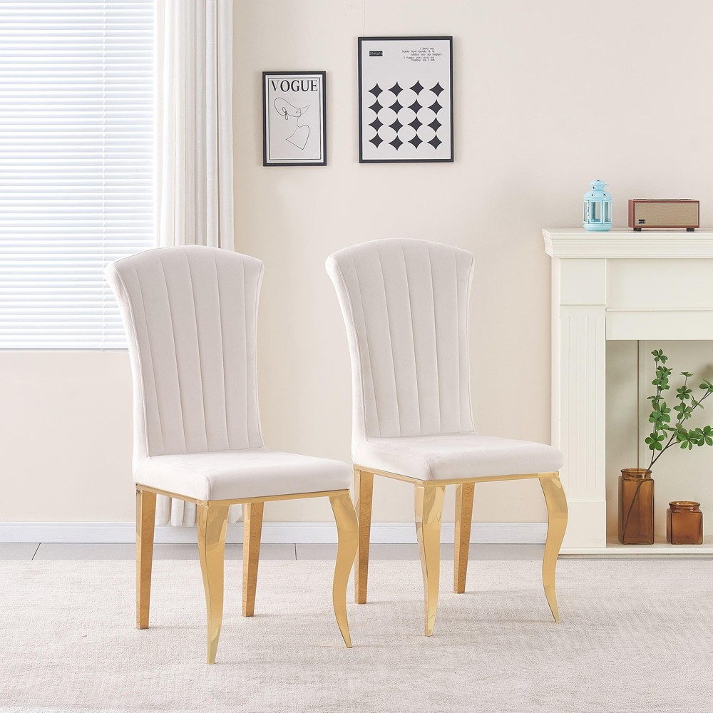 Premium Armless Dining Chairs Set of 2 - Upholstered Seats & Mirror Metal Legs