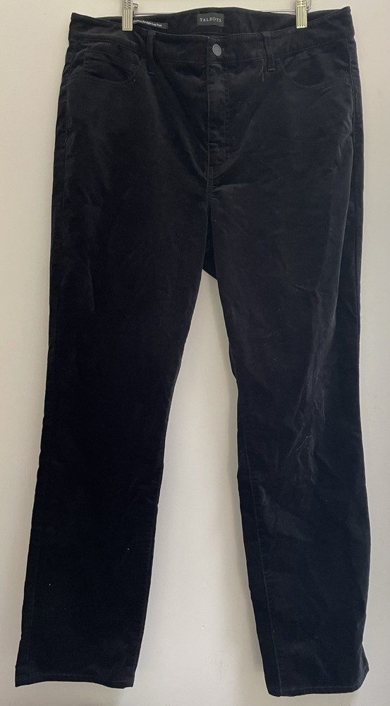 Talbots Womens Solid Black Cotton Blend Stretchy Velveteen Straight Leg Pants 16