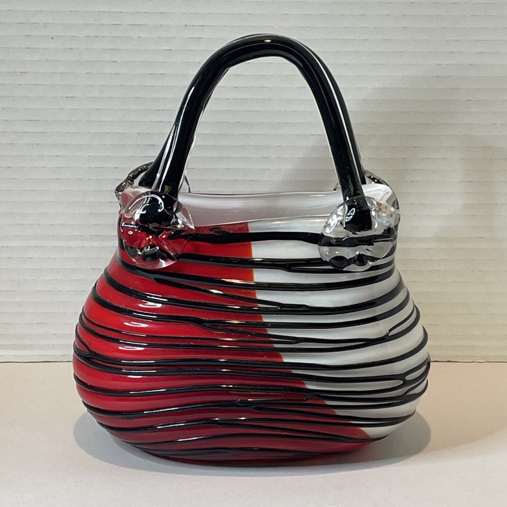 Vintage Murano Style Hand Blown Textured Pattern Art Glass Purse/Bag