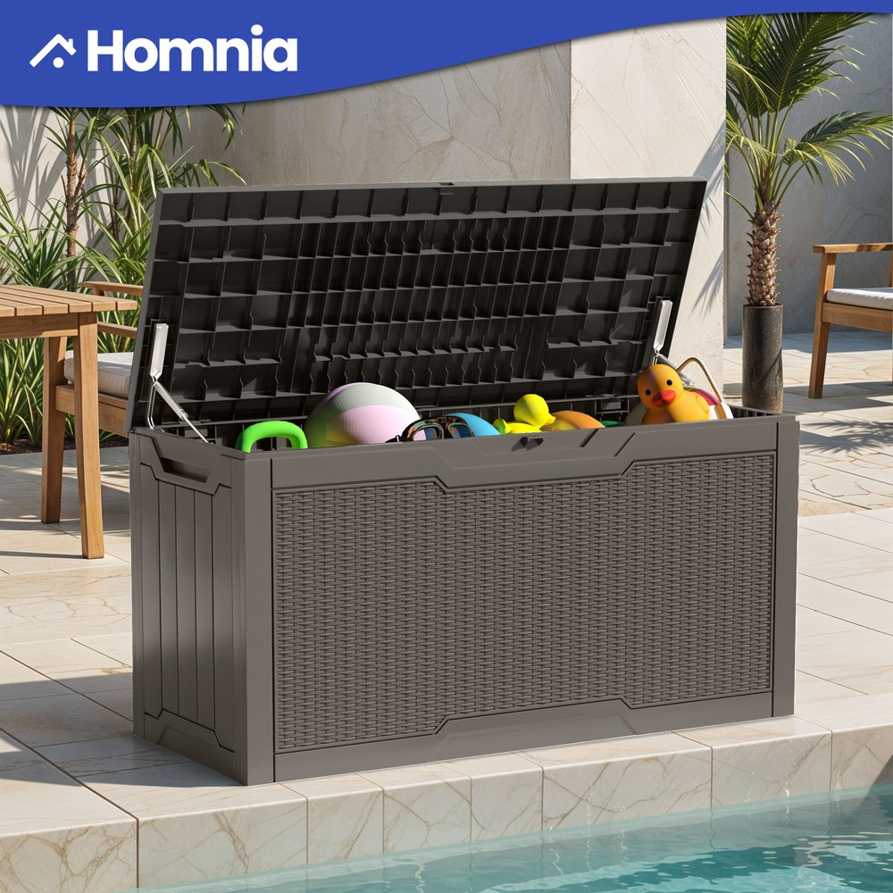 Outdoor Storage Box 80 Gallon Patio Deck Garden Pool Table Seat Bench Lock Brown