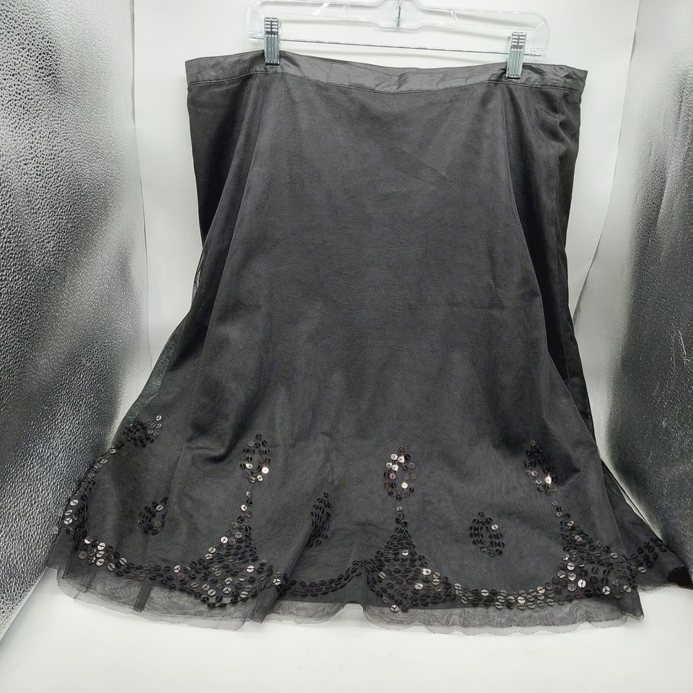 Old Navy Black A-Line Skirt Sequin Lace Lined Size 16 Fairy Holiday Y2K