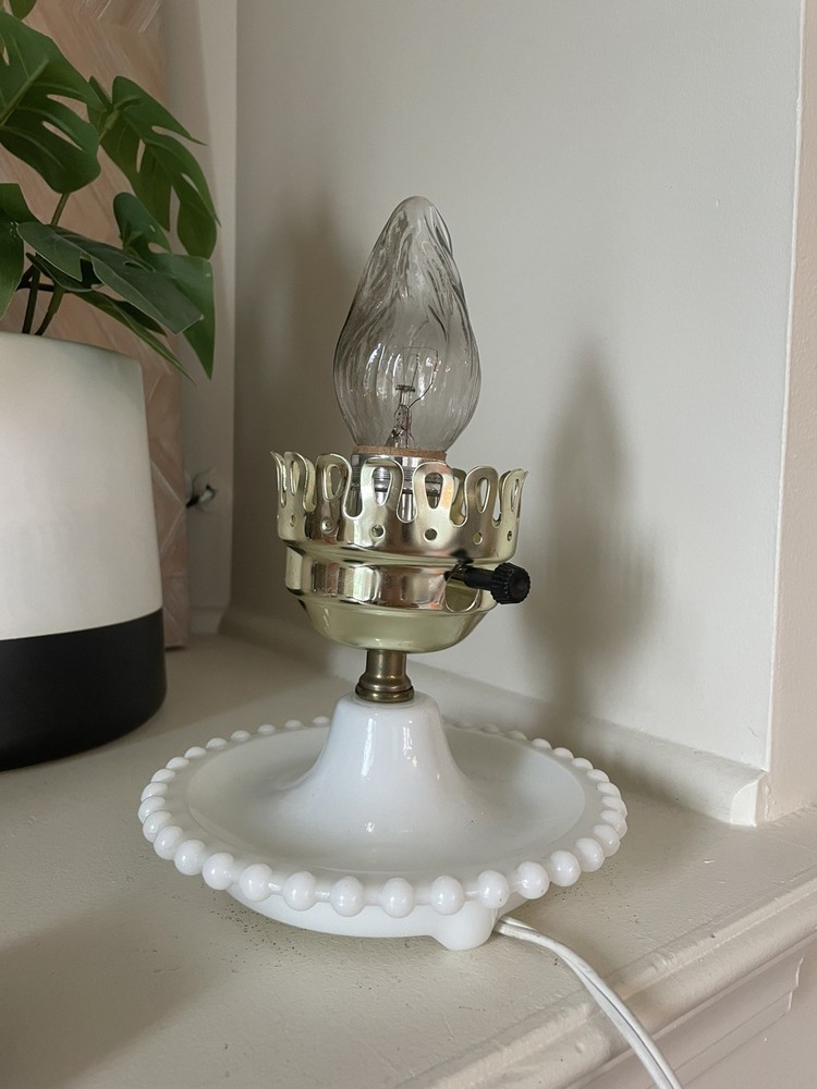 Vintage Milk Glass Hobnail Electric Table Lamp Base Only