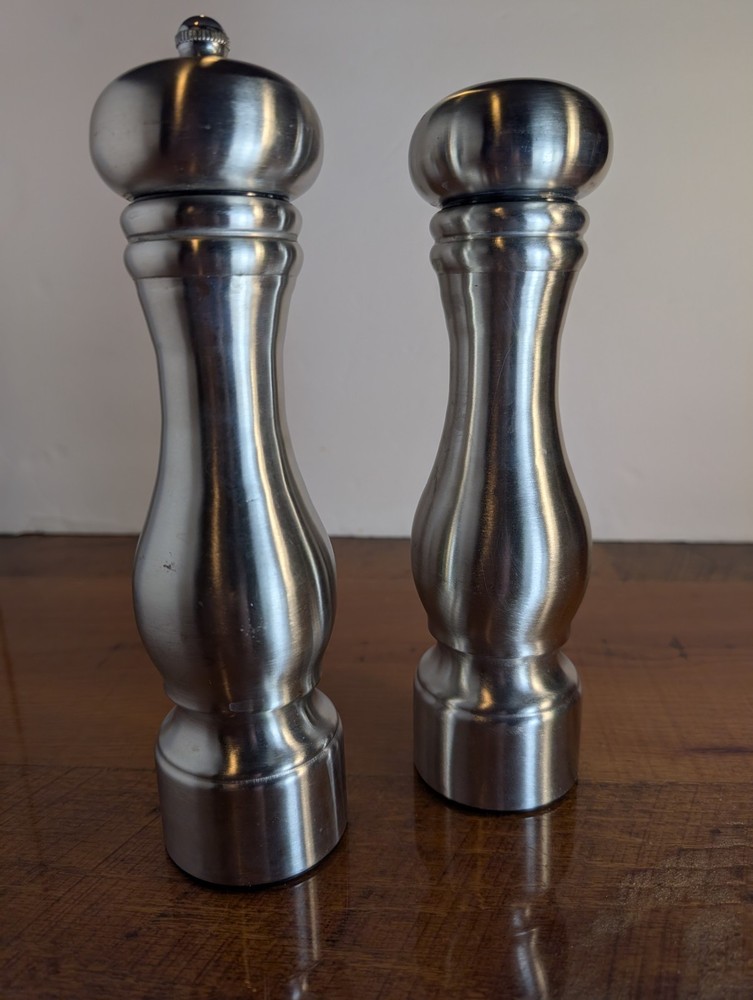Olde Thompson Tall Carbon Steel Salt/Pepper Grinders Approx 9.5
