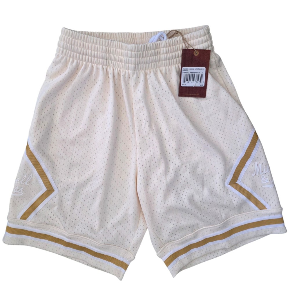 Mitchell & Ness Mesh Shorts Small Cream Diamond Script NWT