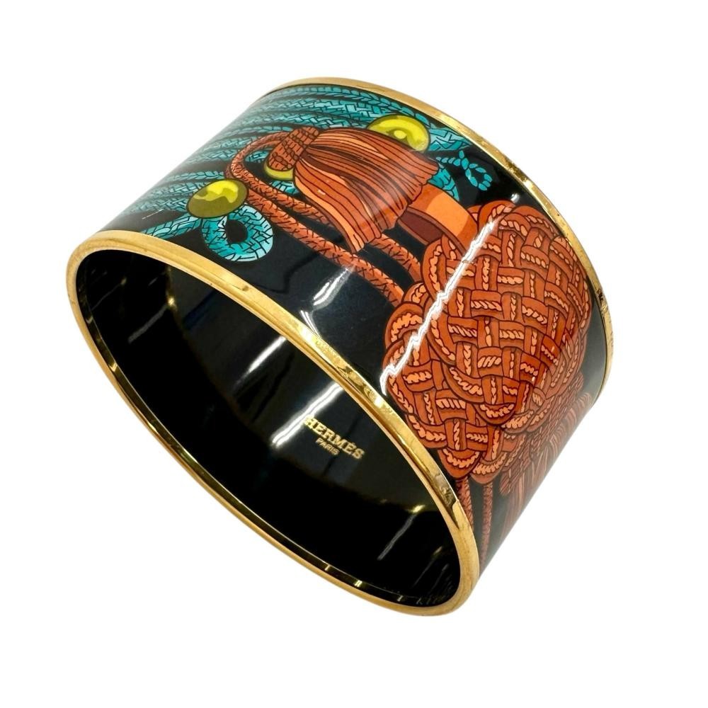 HERMES Enamel Cloisonne TGM GP Bangle 64.5g Gold Plated