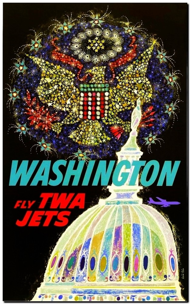 Cool Retro Travel Poster *FRAMED* CANVAS ART Washington TWA 16