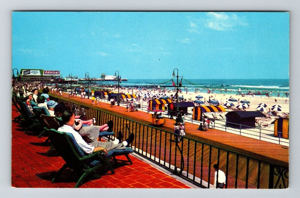 Atlantic City NJ-New Jersey Scenic Deck View Beach View Scene Vintage Postcard