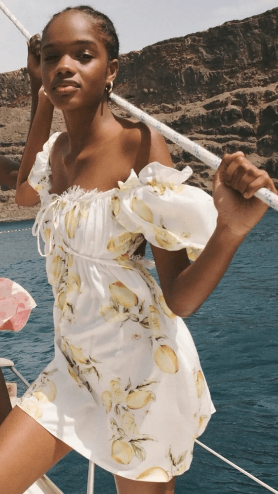 NWT For Love & Lemons Serafina Lemon Print Mini Dress Size XS
