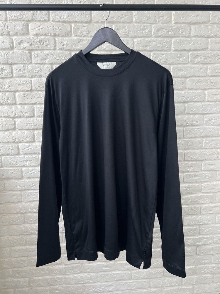 Z Zegna Black Logo Cotton Long Sleeve T-Shirt Men's Size L
