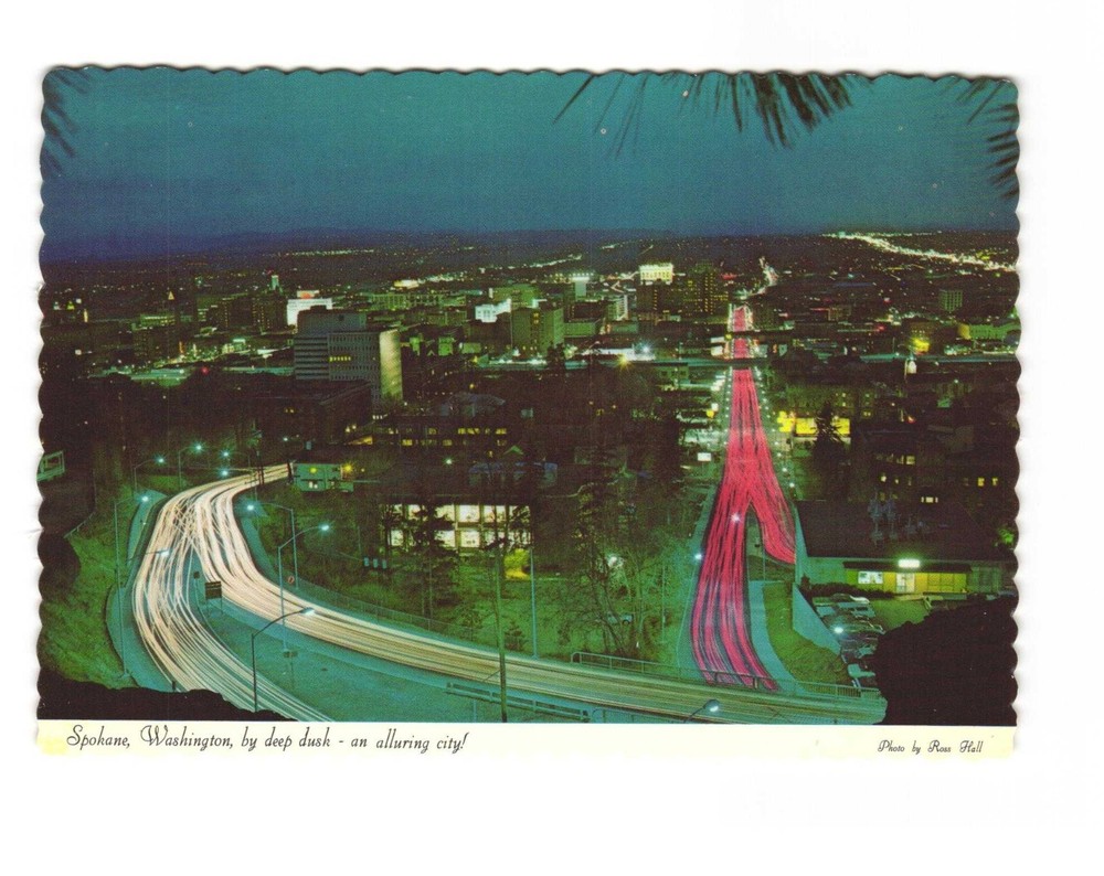Spokane WA by deep dusk, an alluring city! Vintage postcard unposted