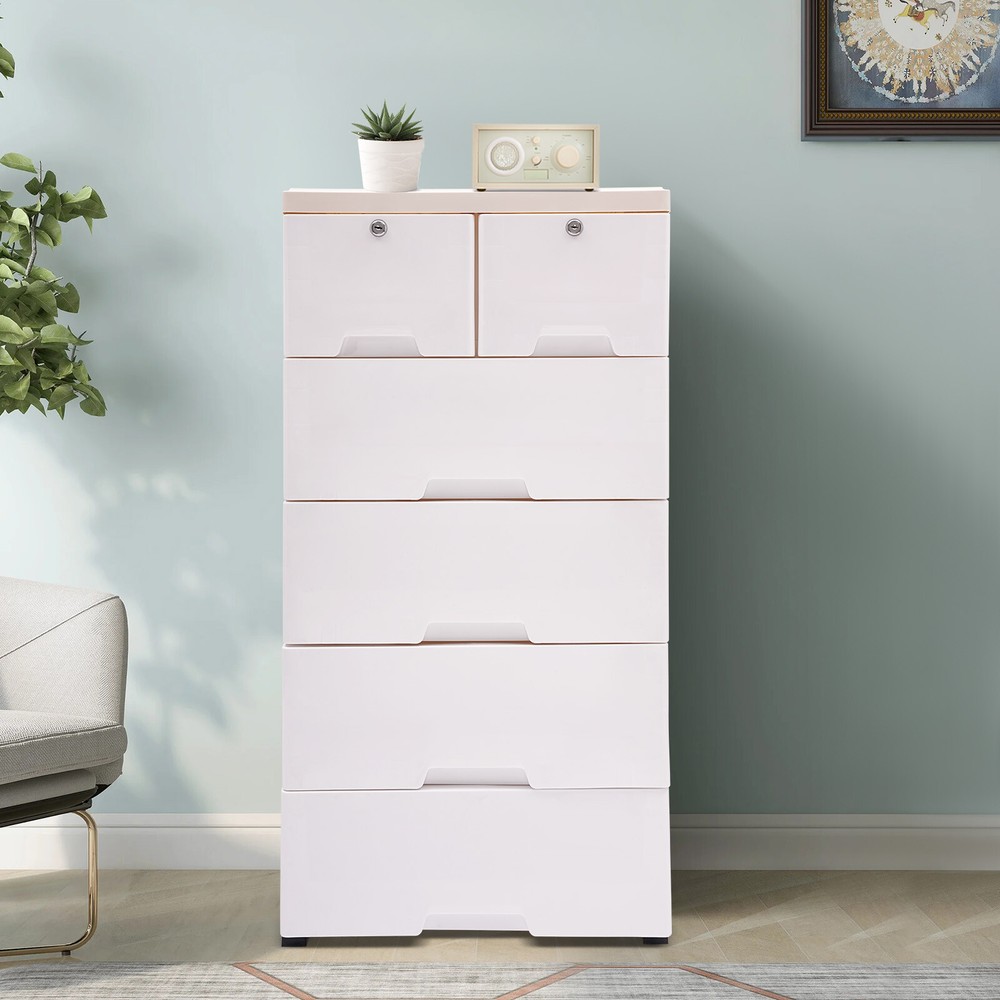 Compact Plastic Drawer Dresser Storage Cabinet with Organizer Drawers