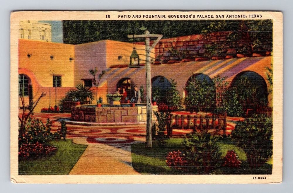 San Antonio TX-Texas, Governors Palace Patio & Fountain, Vintage Postcard