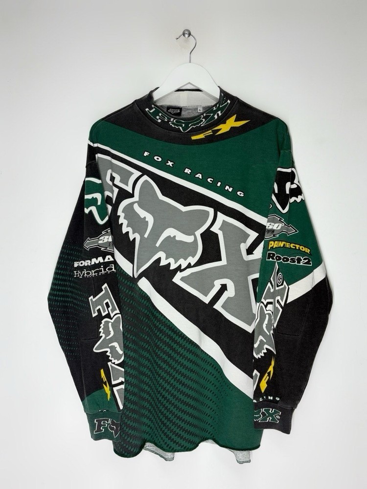 Vintage 90s Fox Racing All Over Print Jersey Long sleeve Motocross USA Size L