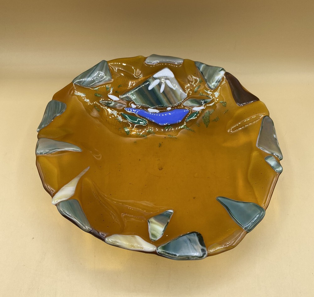 Mount Fuji Abstract Art Glass Decorative Fused Bowl-image