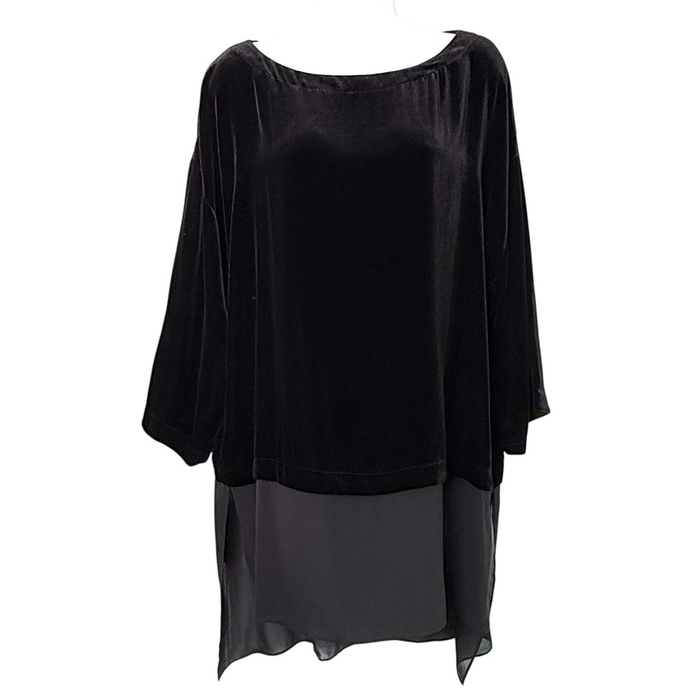 Eileen Fisher Silk Blend Velvet Chiffon Hi-Low Tunic Top Sz 1X Quiet Luxury