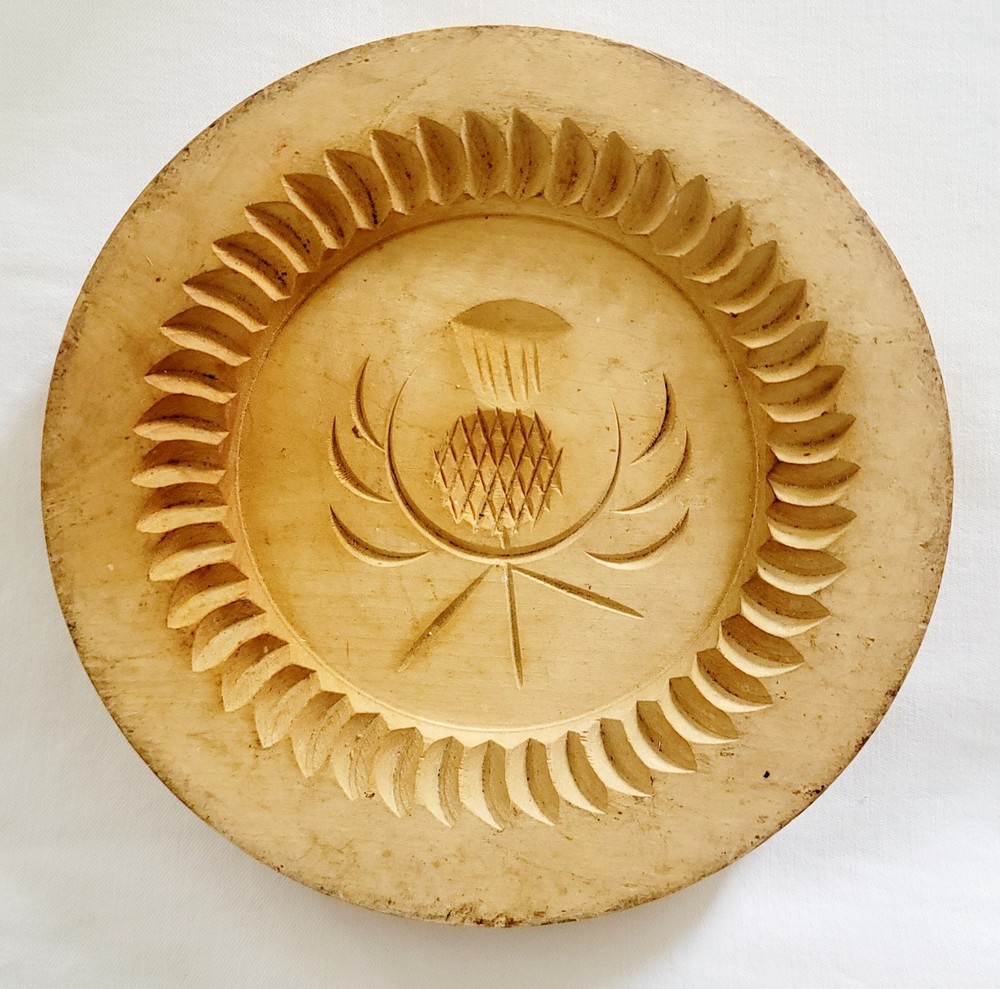 Vintage Primitive Wooden Carved Butter Cookie Pie Press Mold Stamp