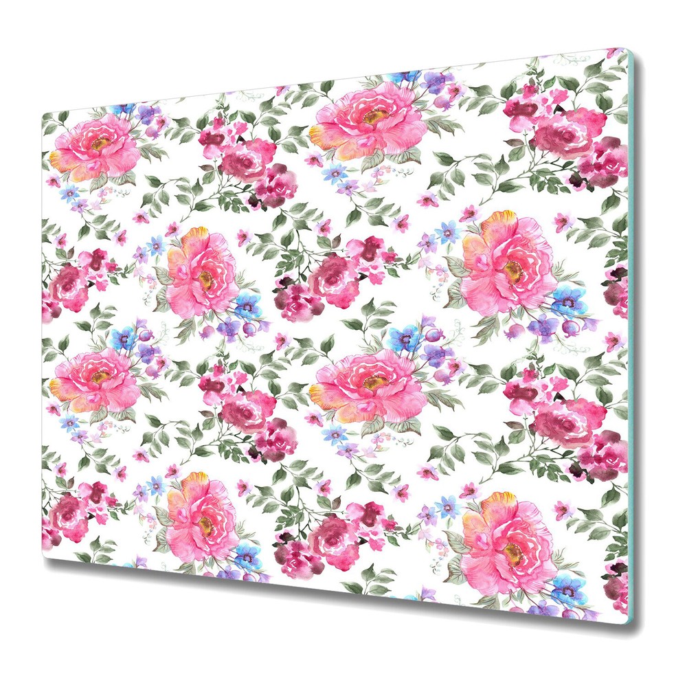 Glass Induction Ceramic Hob Cover Beautiful Vintage Roses Floral Garden 60x52
