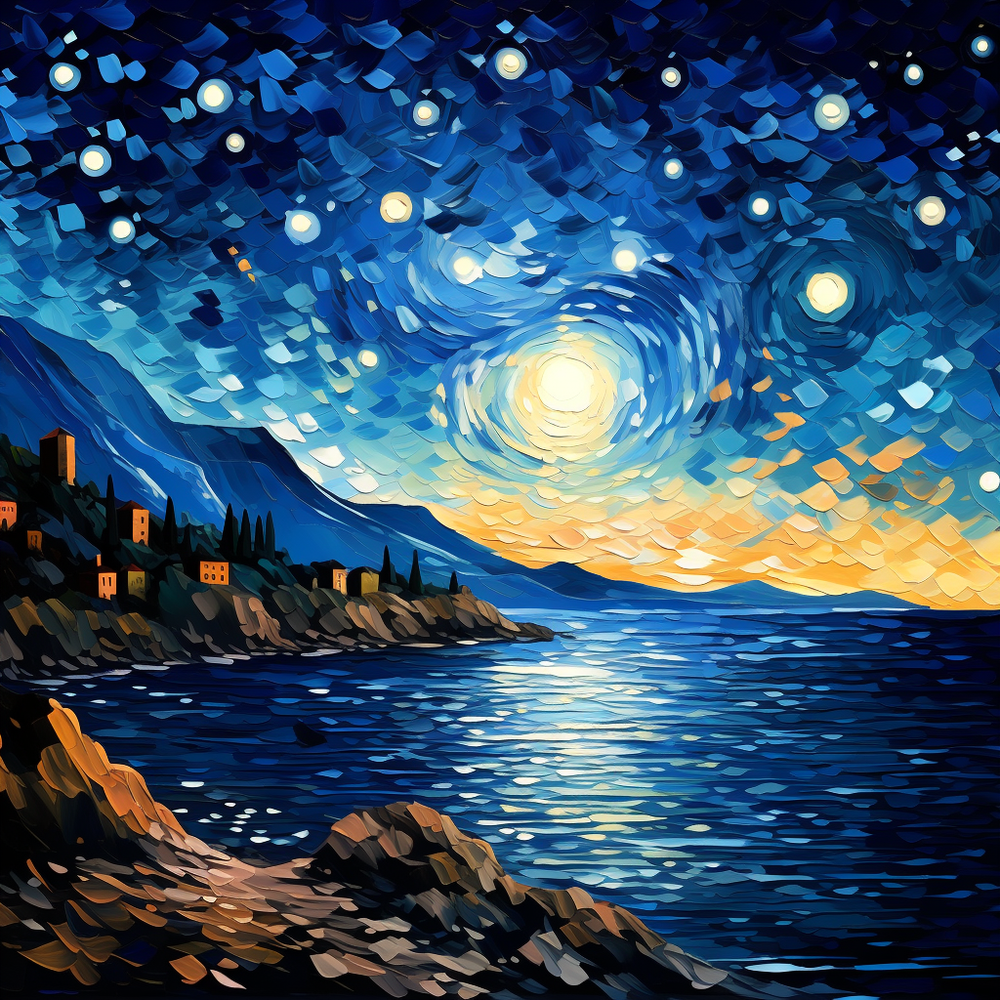 Coast_of_Greece_ocean_night_star6 - 24in(H)*24in(L) Wall Art Print